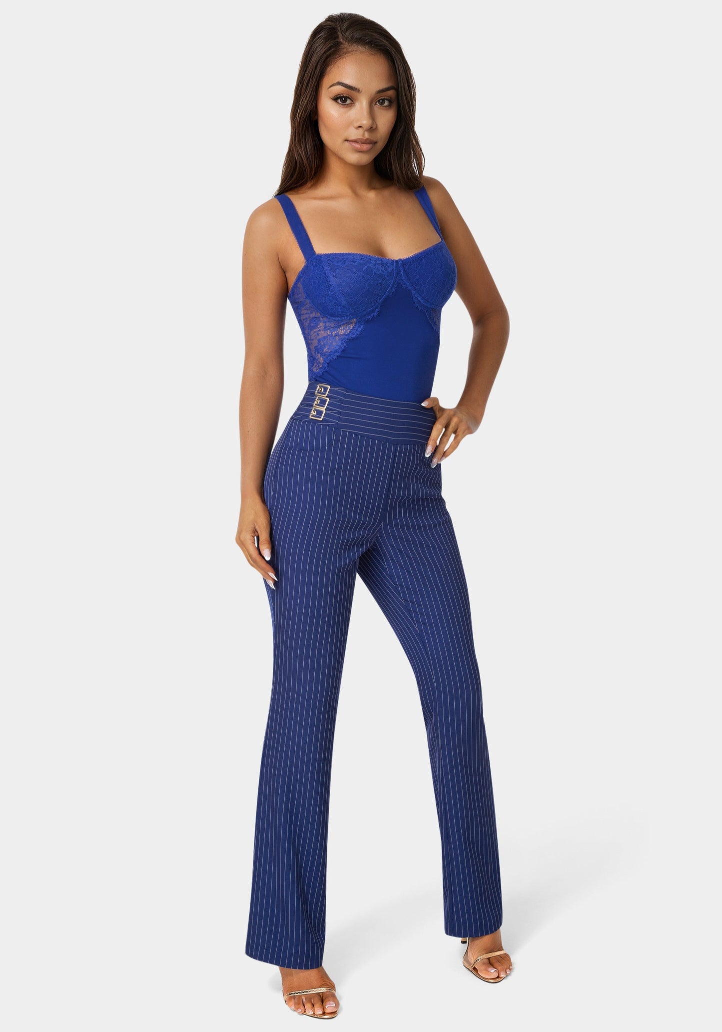 Mid Rise Stripe Mini Bootcut Leg Pant