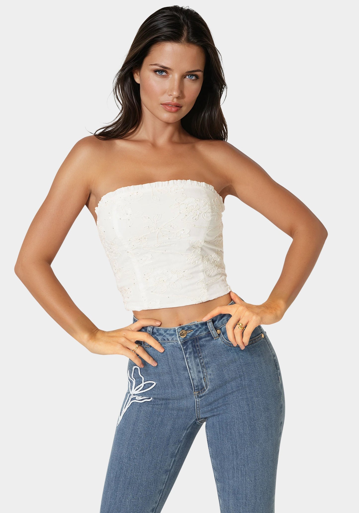 Strapless Embroidery Corset Top