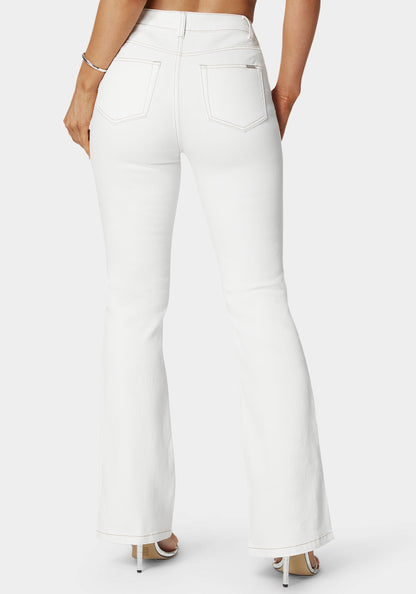 White High Waist Embellished Flared Leg Jeans
