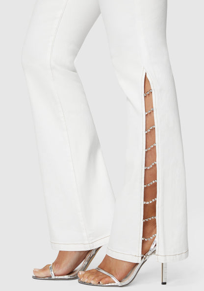 White High Waist Embellished Flared Leg Jeans