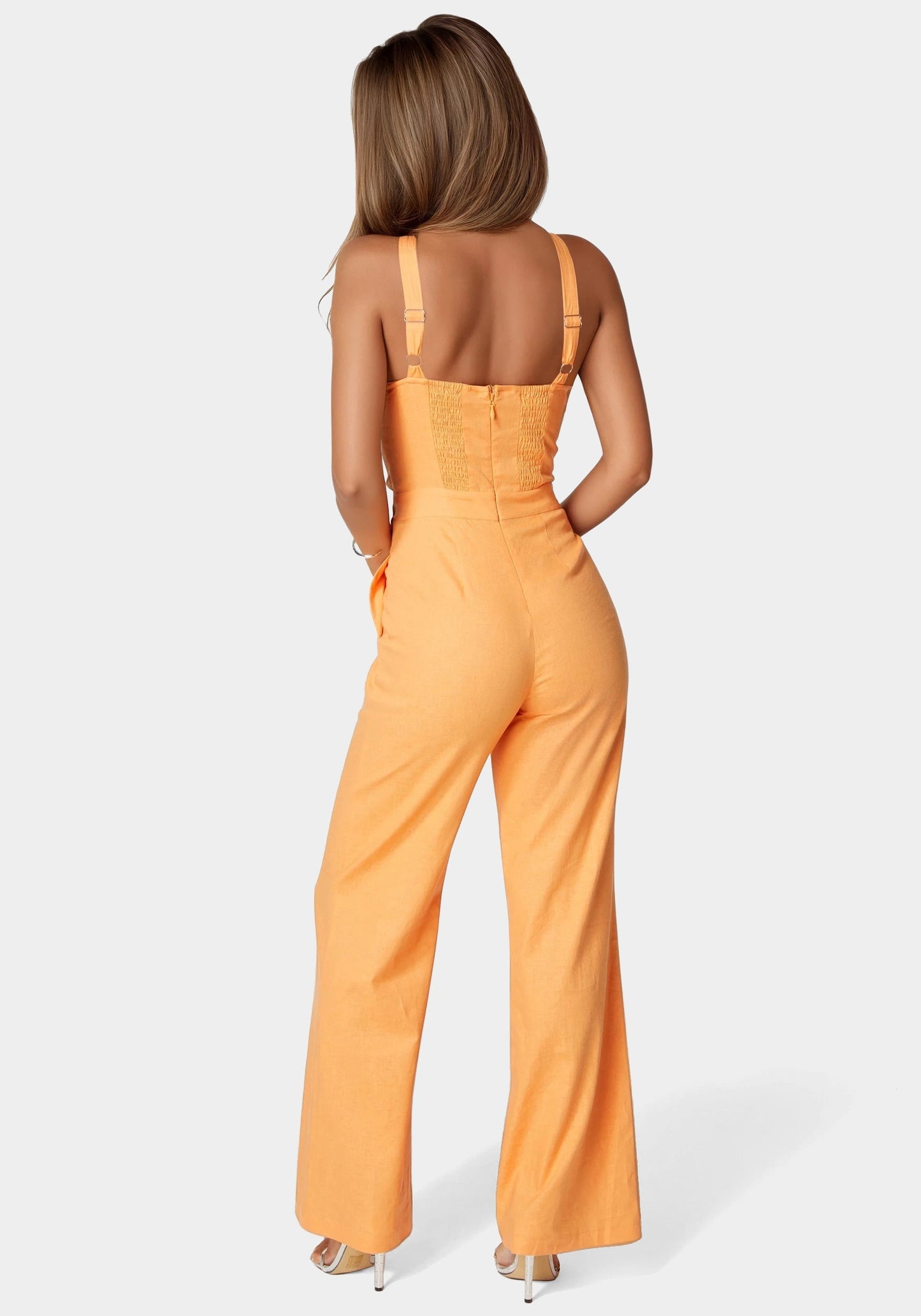 Linen Front Knot Palazzo Leg Jumpsuit