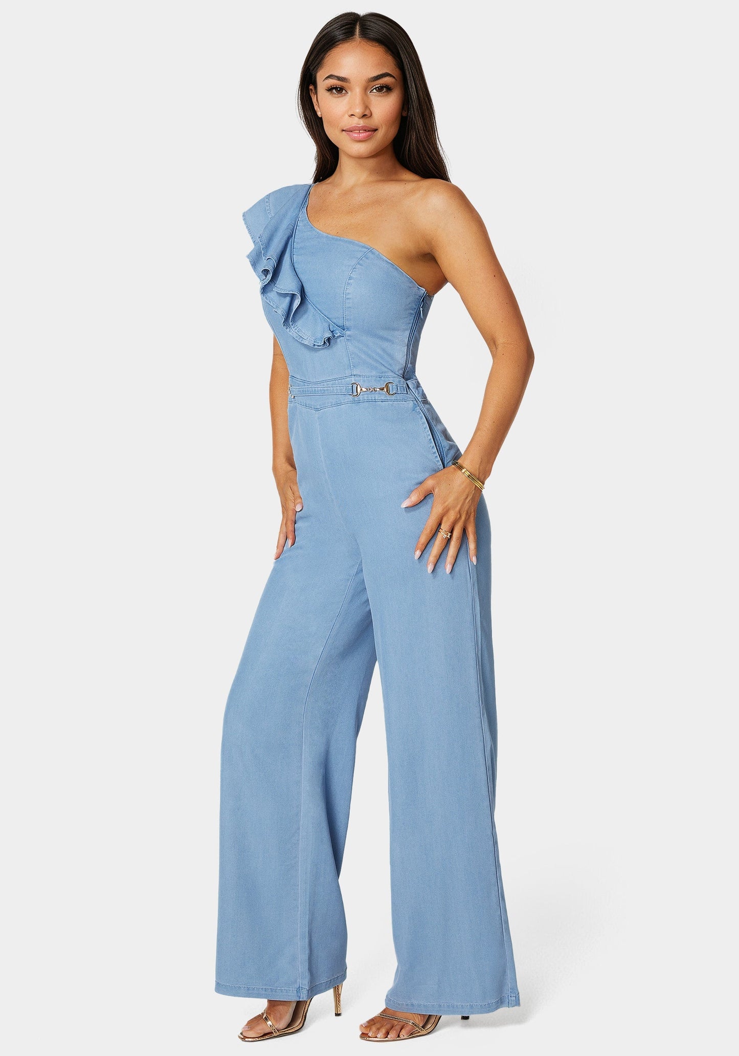 Palazzo Leg One-Shoulder Ruffle Jumpsuit