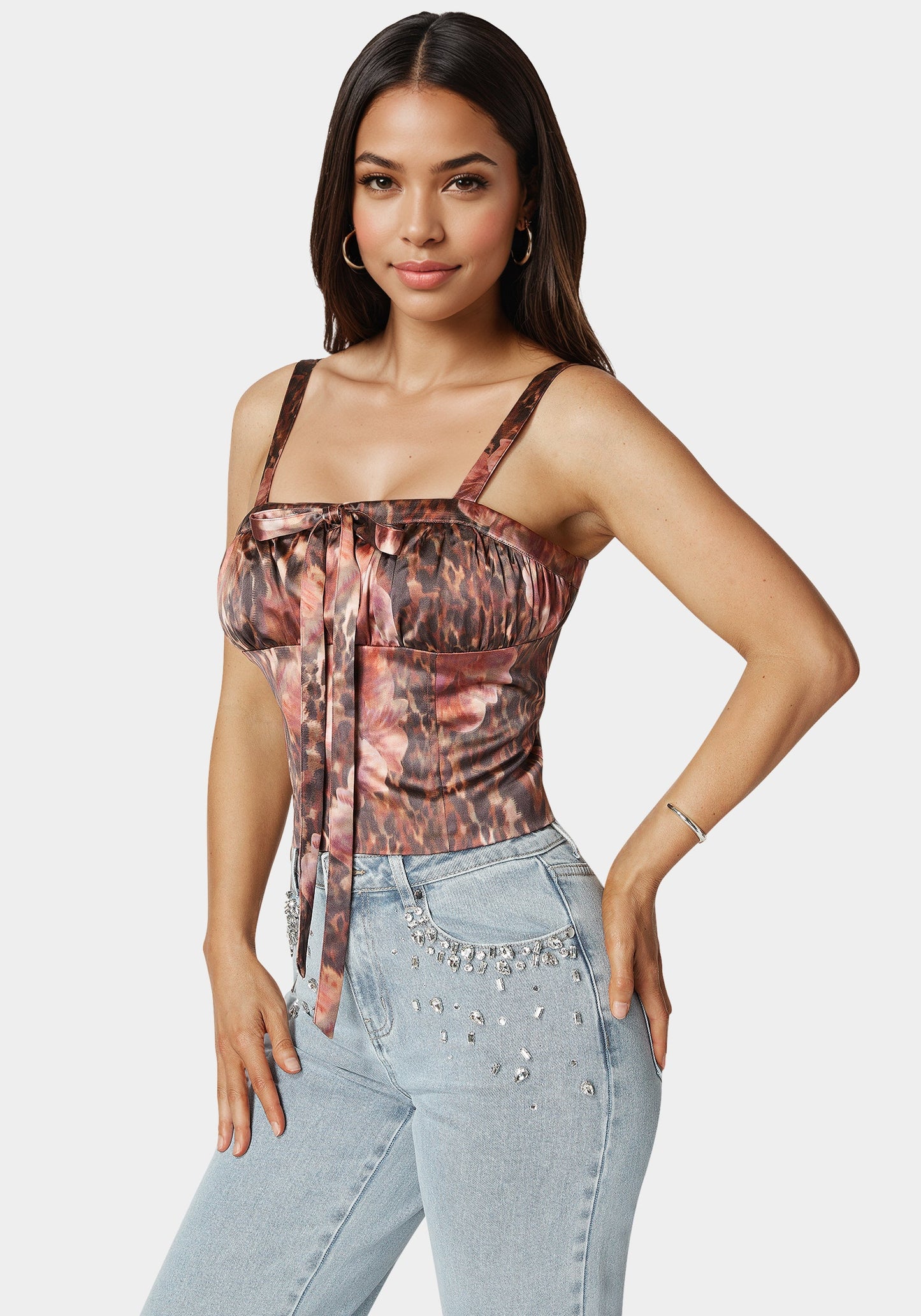 Tie Front Ruched Bust Satin Corset
