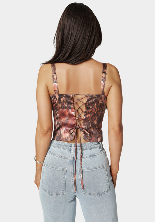 Tie Front Ruched Bust Satin Corset