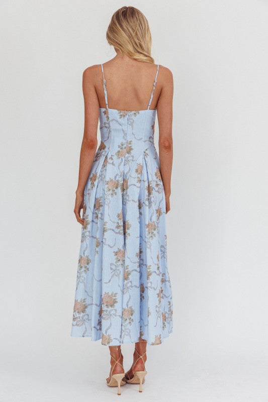 Alexandra Sleeveless Floral Print Maxi Dress Blue