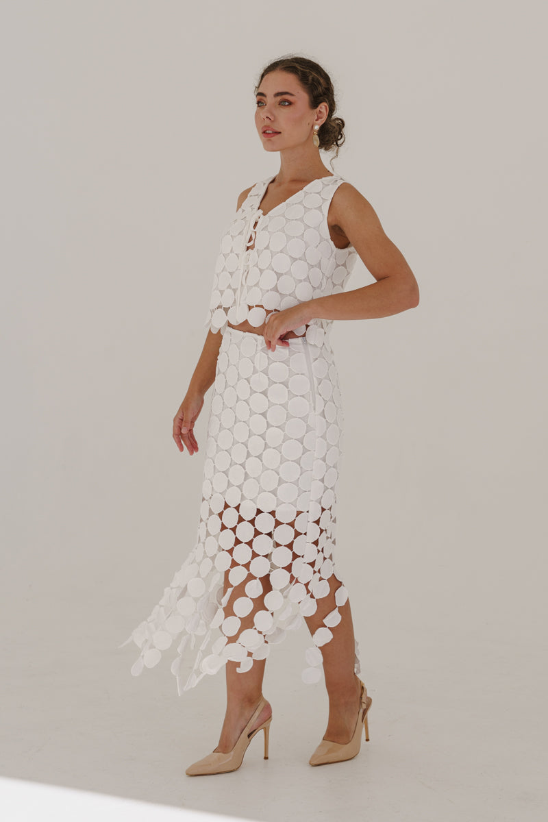 Sofia High Waist Circle Crochet Midi Skirt Ivory