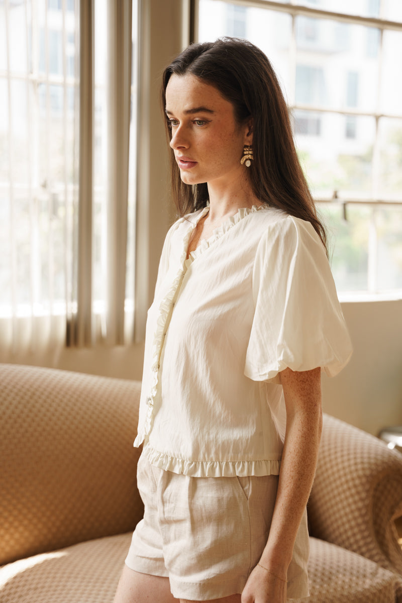 Steph High Waist Linen Shorts Natural