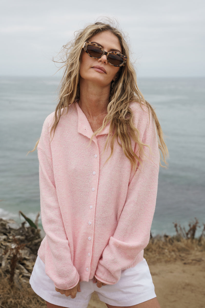 Tanya Long Sleeve Button Down Knit Cardigan Light Pink
