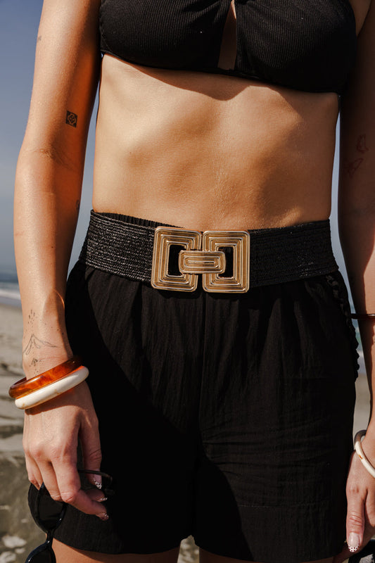 Courtney Large Metal Buckle Woven Belt Black