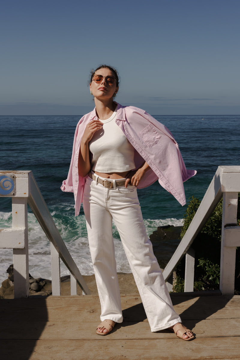 Jane Contrast Stitched Knob Bar Buckle Belt Khaki