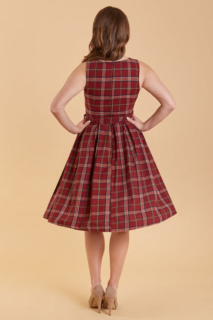 Annie Retro Burgundy Tartan Swing Dress