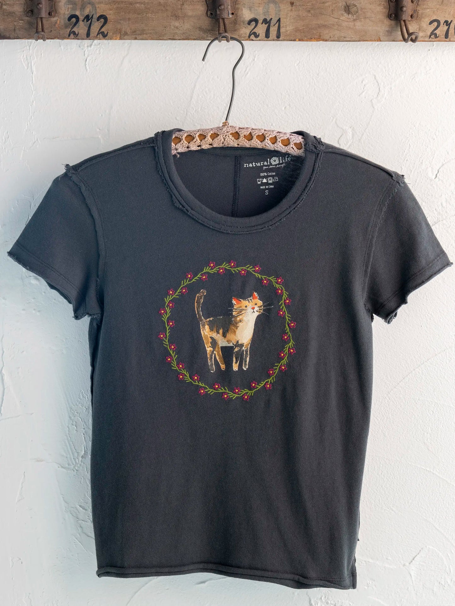 Printed Embroidered Cotton Baby Tee - Cat