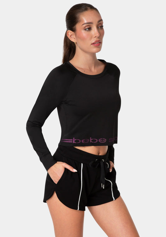 Bebe Sport Long Sleeve Laser Cut Top