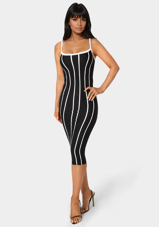 Striple Knit Bodycon Midi Dress