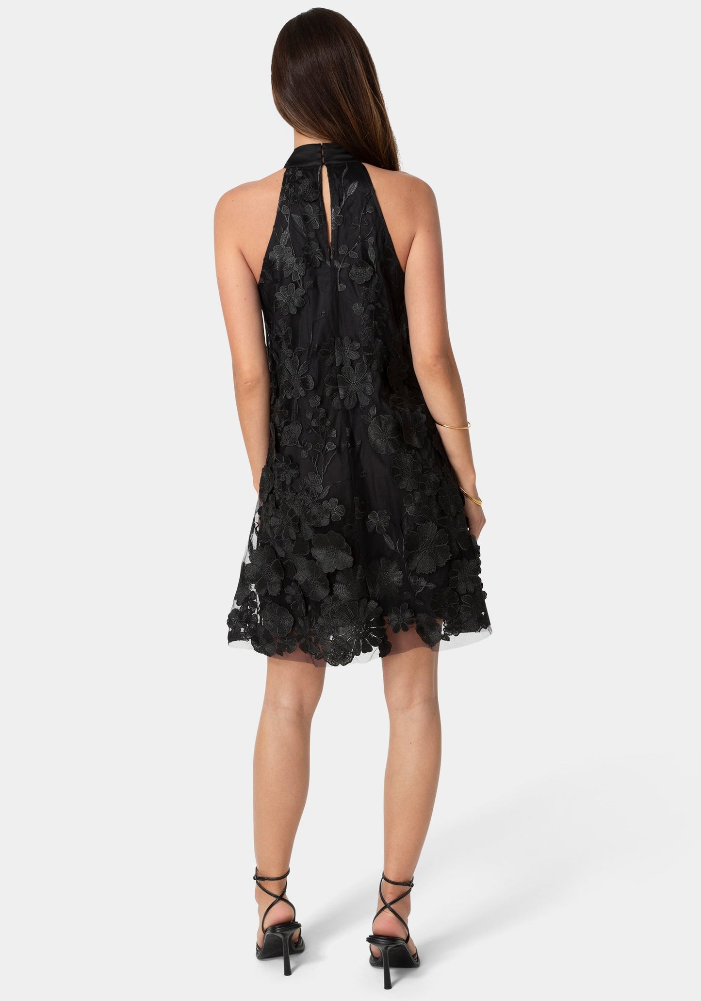 Floral Embroidered Halter Swing Dress