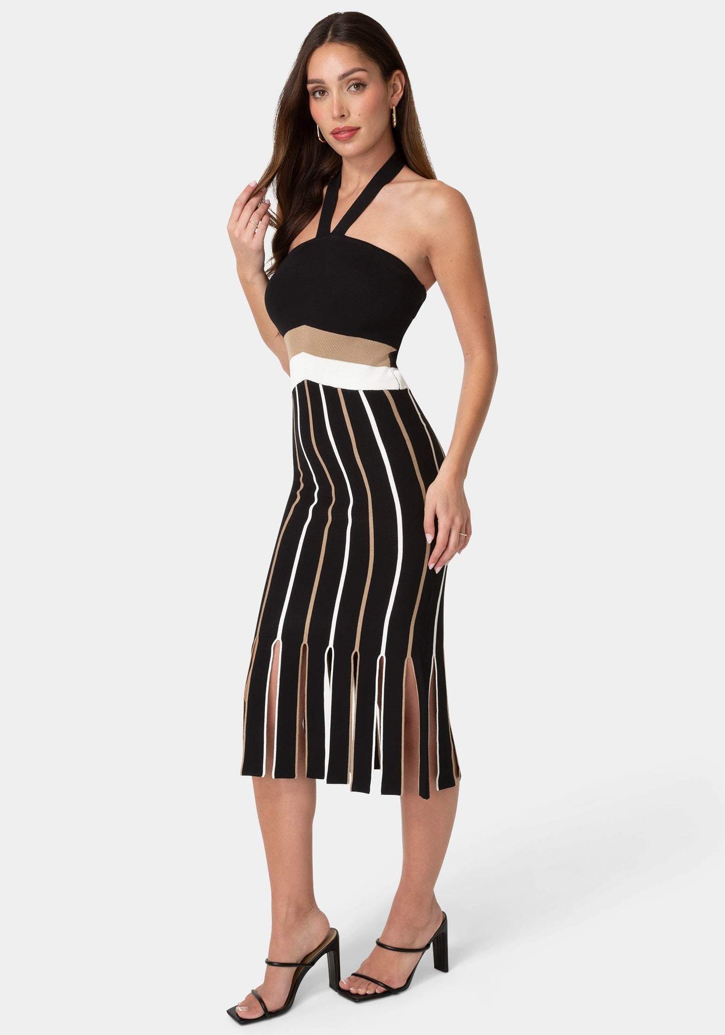 Carwash Fringe Knit Halter Dress