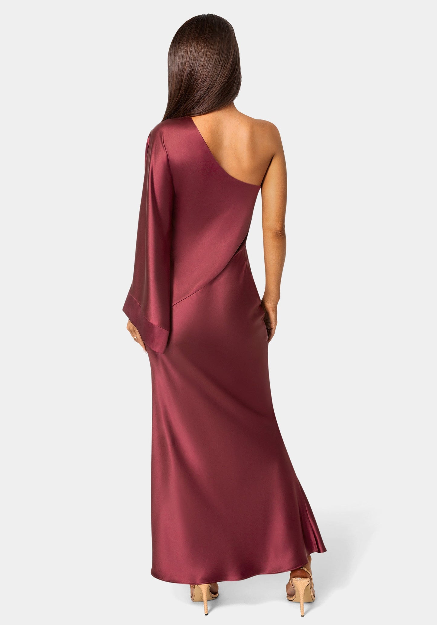 One Shoulder Bell Sleeve Satin Maxi Dress