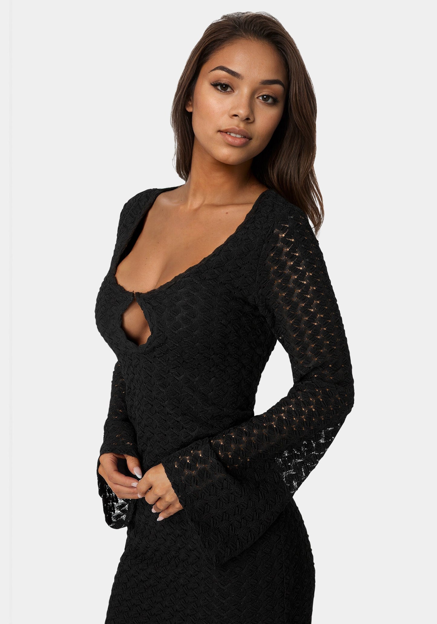 Long Sleeve Cutout Crochet Maxi Dress