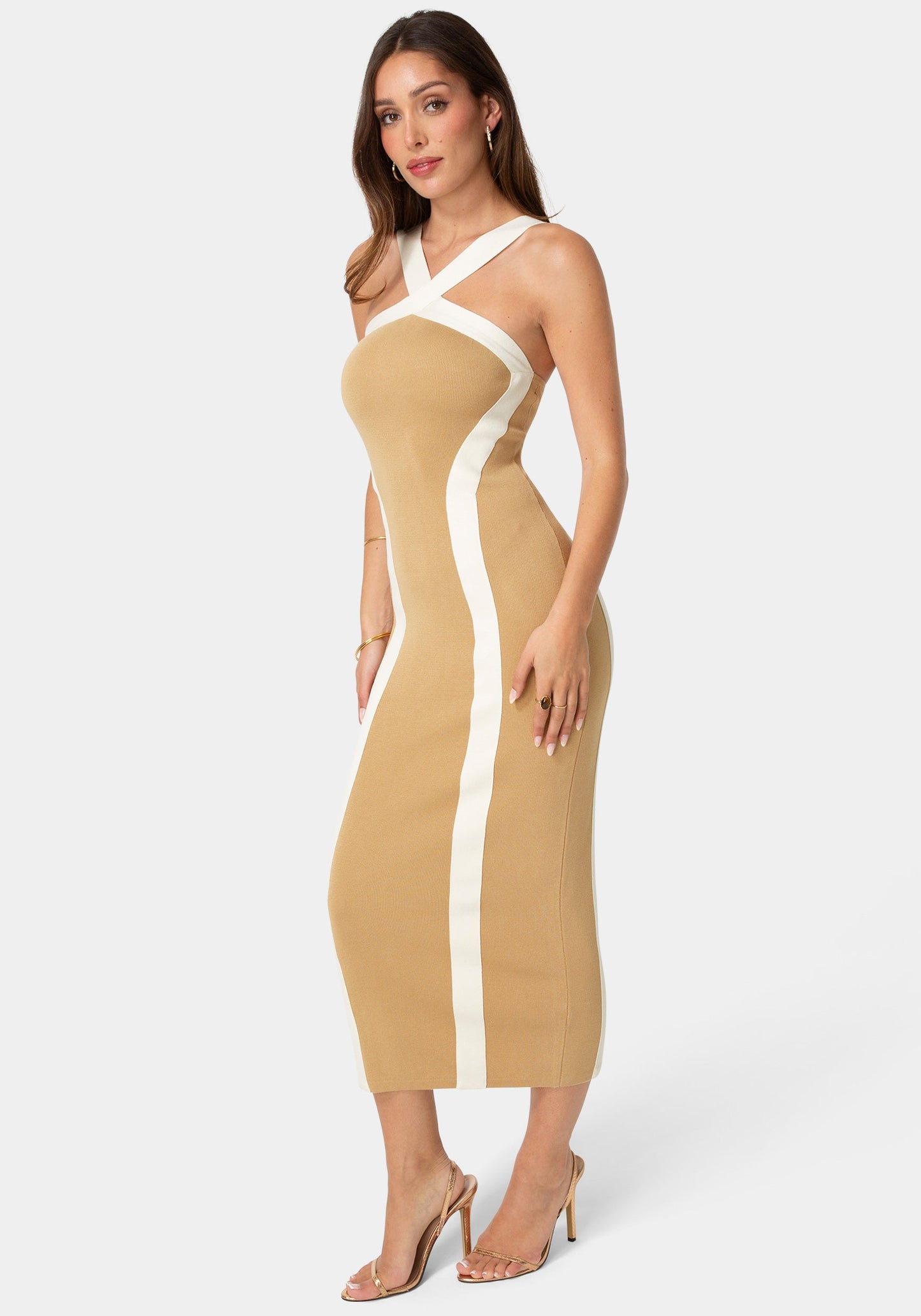 Sweater Contrast Halter Maxi Dress