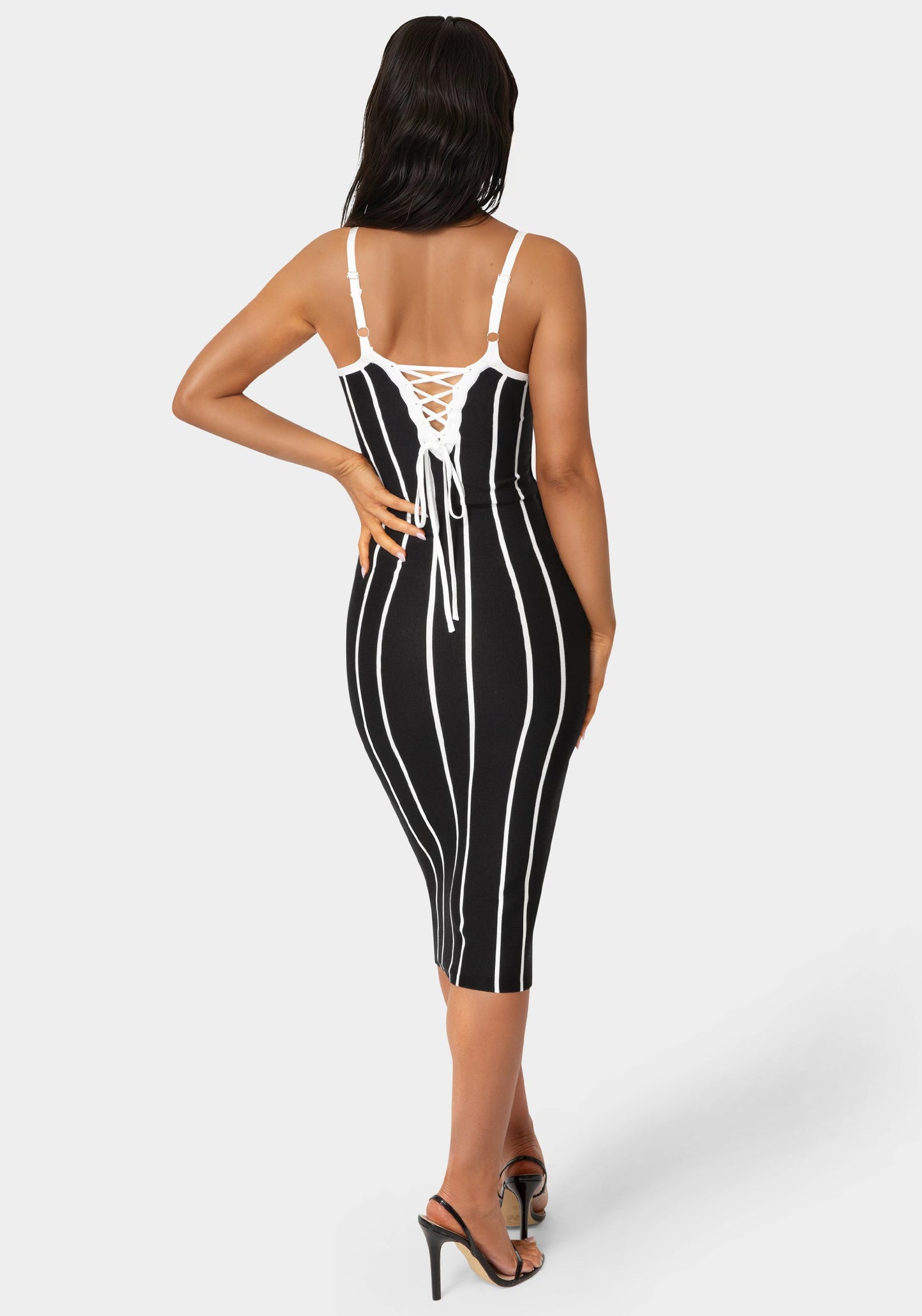 Striple Knit Bodycon Midi Dress