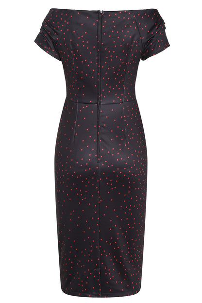 Beryl Purple & Red Polka Dot  Off Shoulder Pencil Dress