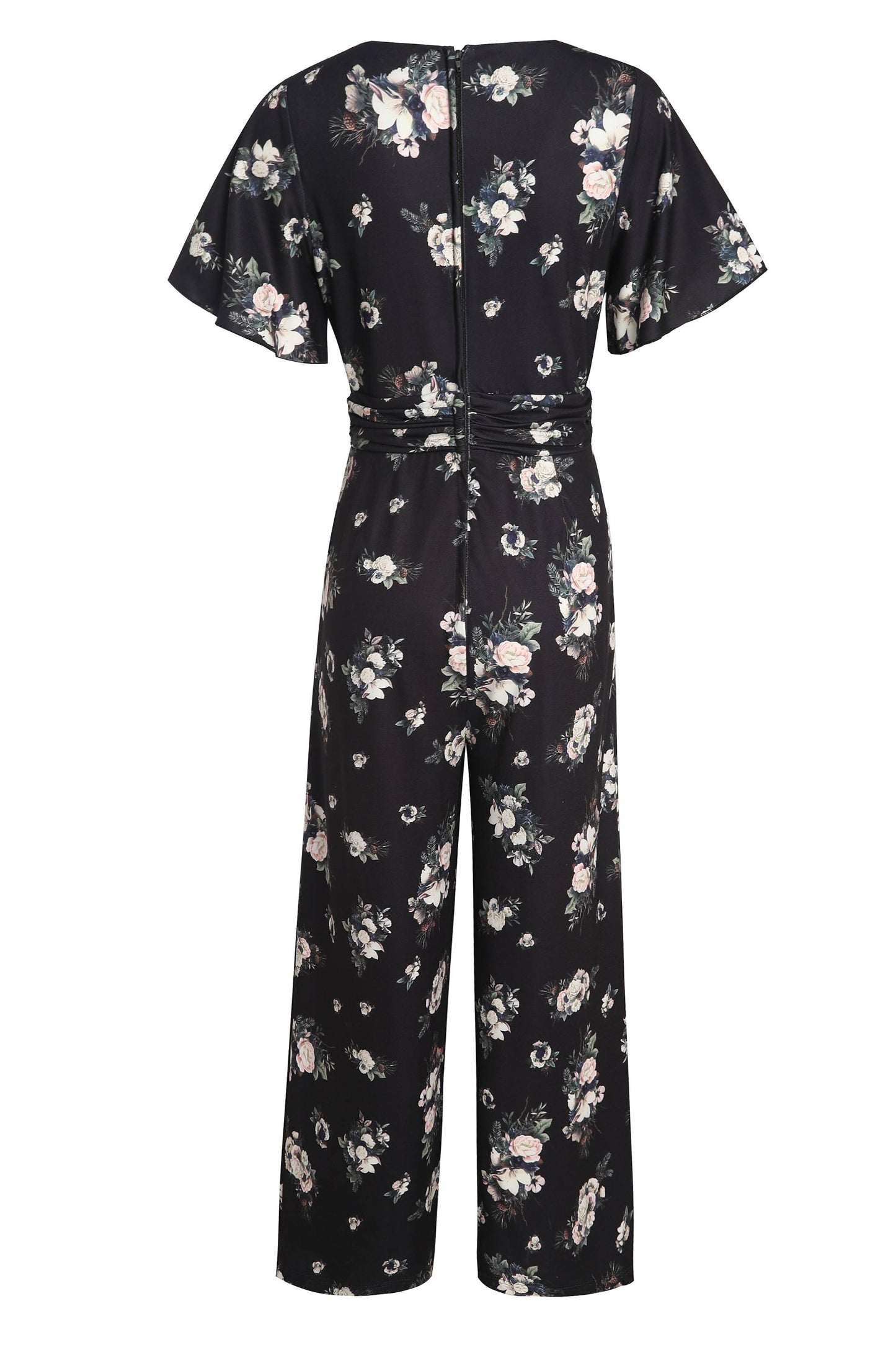Esther Black Rose Butterfly Sleeved Jumpsuit