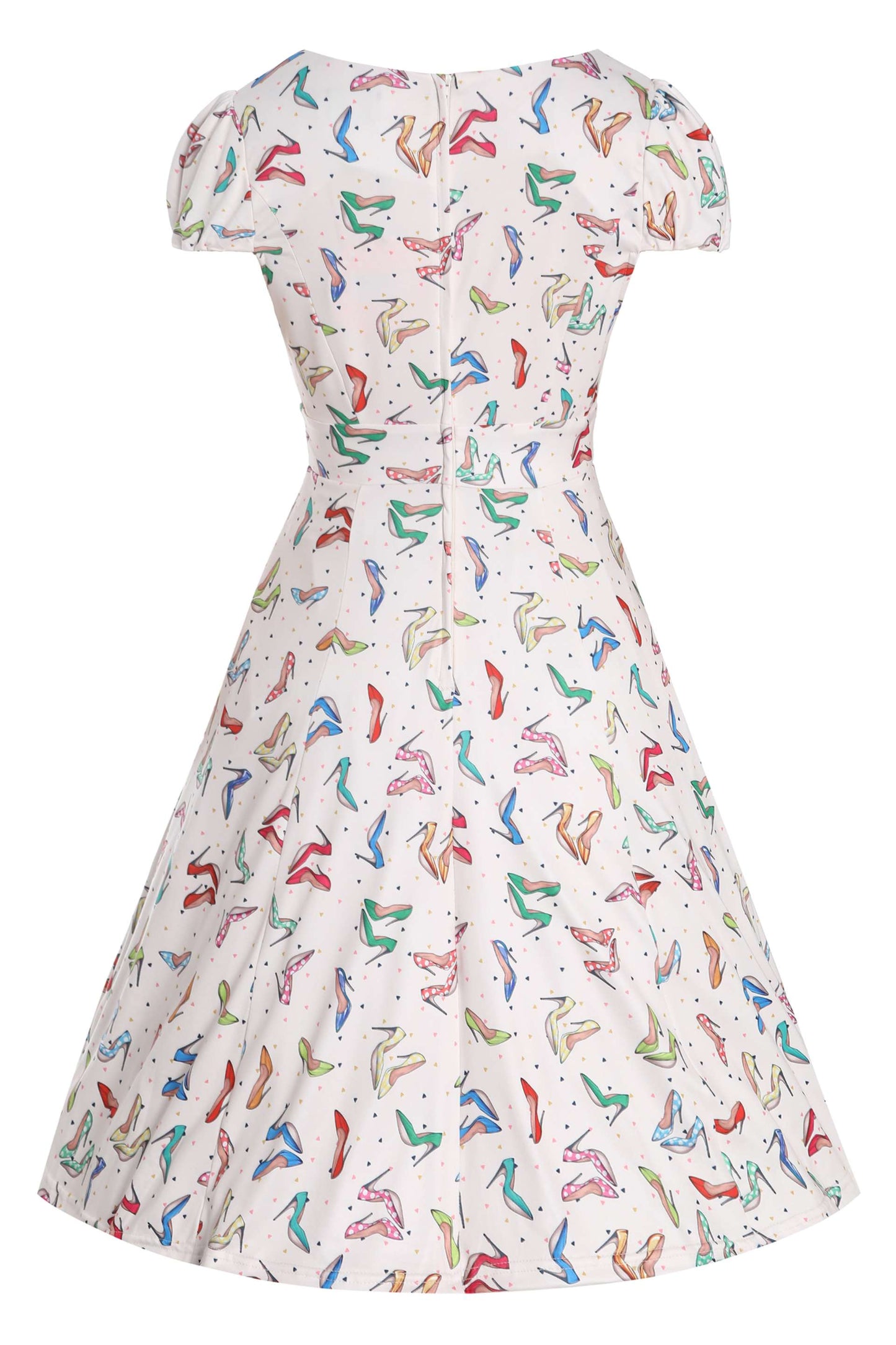 Claudia Cream Cap Sleeve Dress in Stiletto Print