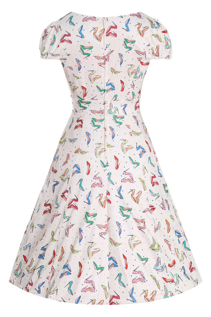 Claudia Cream Cap Sleeve Dress in Stiletto Print
