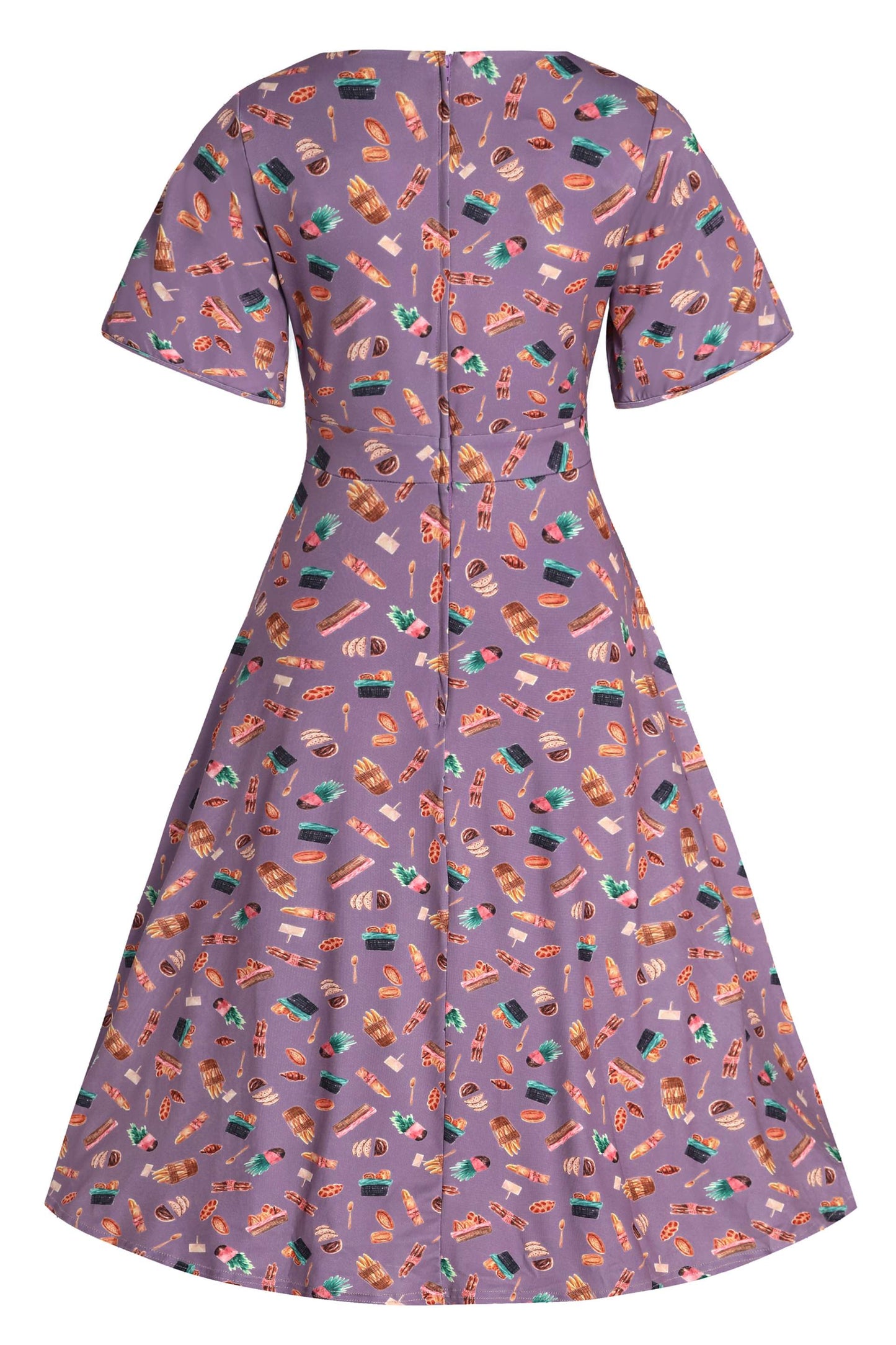 Janice Tea Dress In Purple Pastry Print