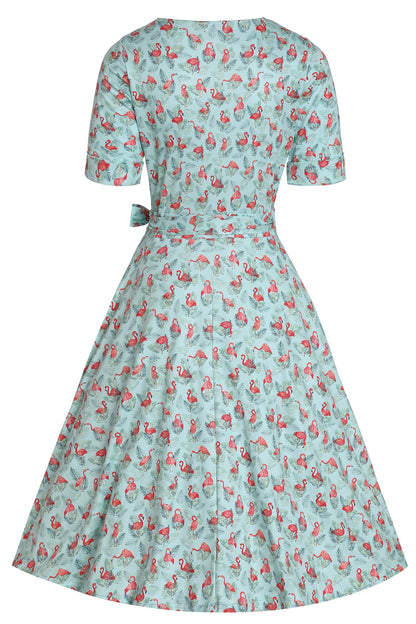 Matilda Flamingo Baby Blue Wrap Dress