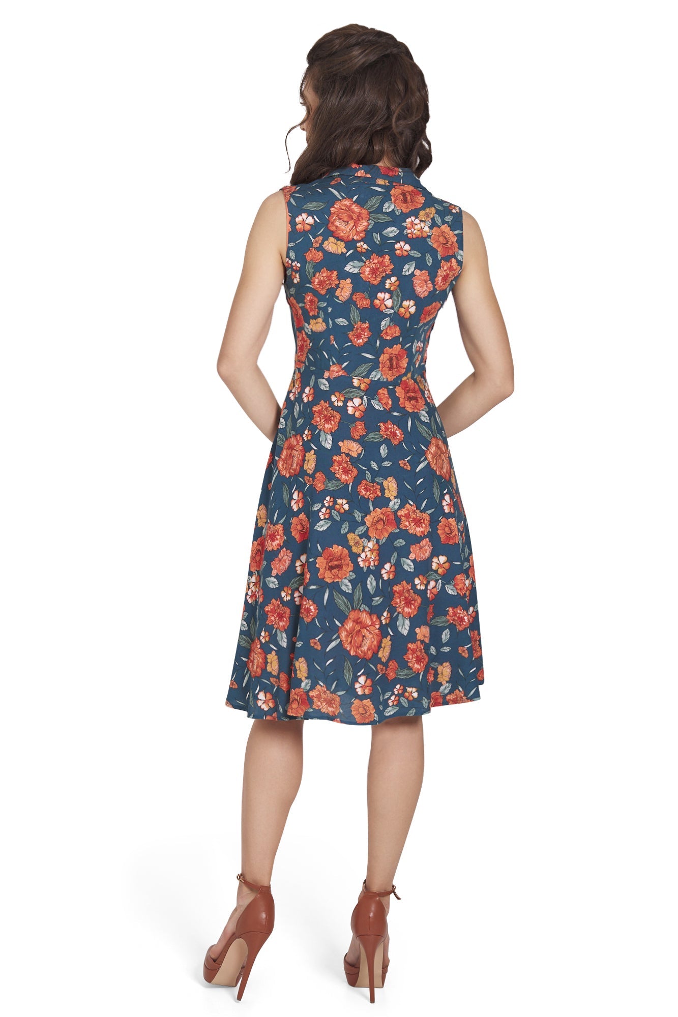 Poppy Blue & Orange Floral Collar Shirt Dress