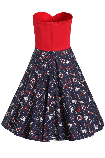 Melissa Red & Navy Nautical Strapless Dress