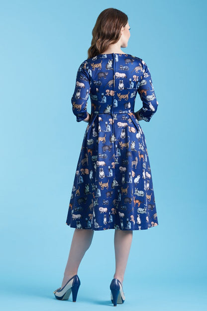 Beatrix Long Sleeved Blue Midi Cat Dress
