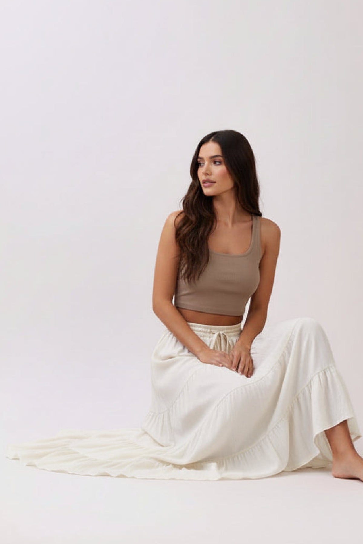 Brenna High Waist Tiered Maxi Skirt White
