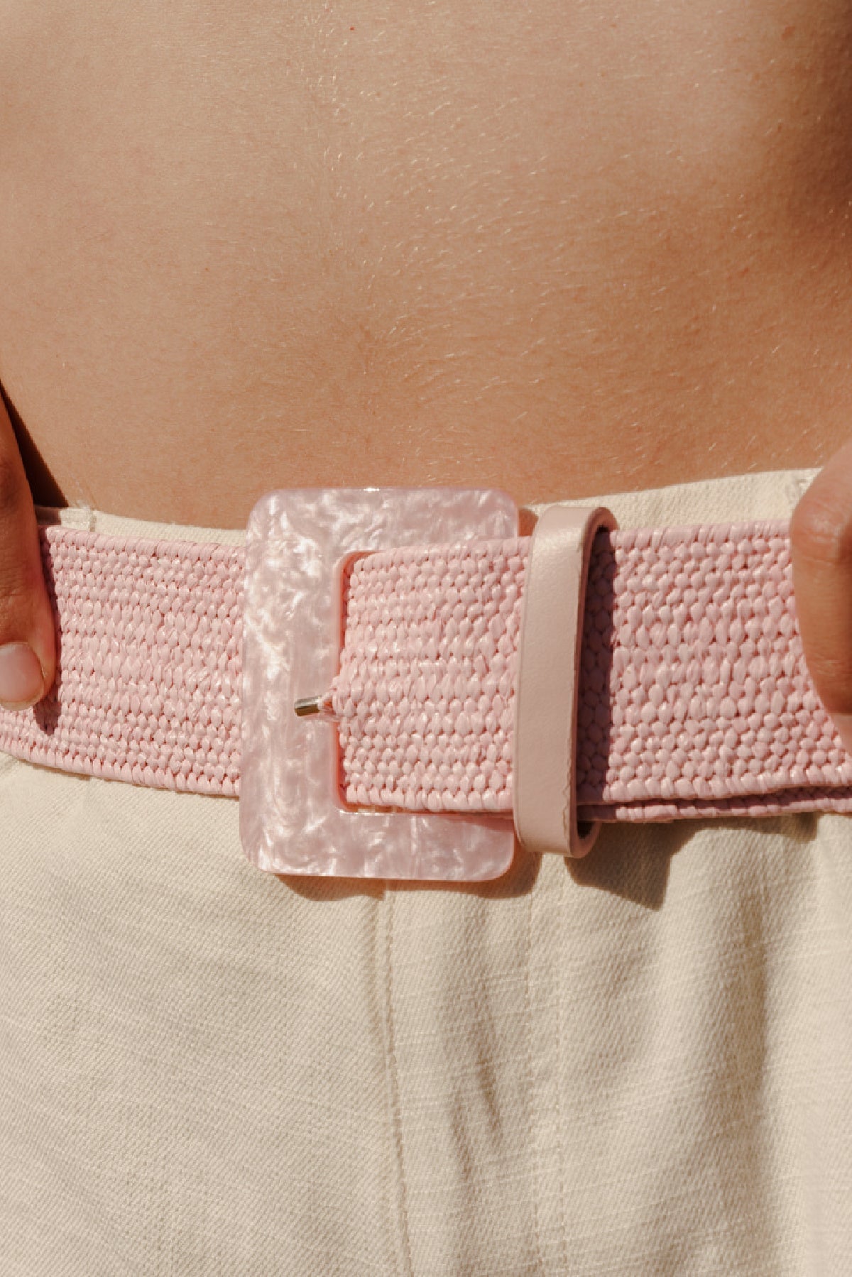 Savannah Large Square Marbled Buckle Straw Belt Pink