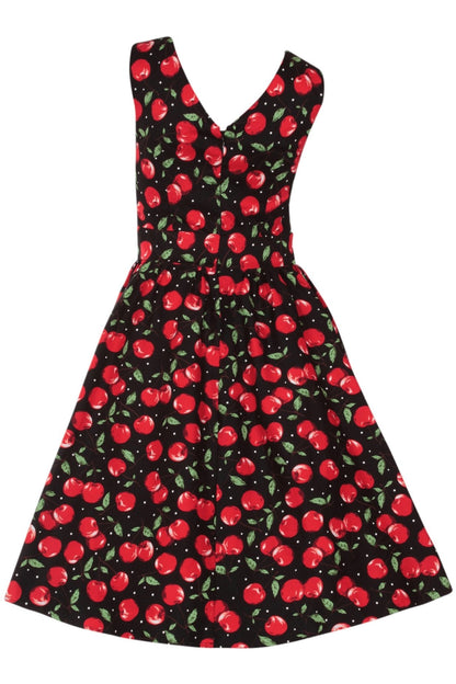 May Cherry Print V Neck Flared Dress