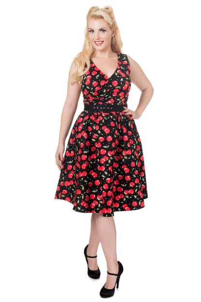 May Cherry Print V Neck Flared Dress
