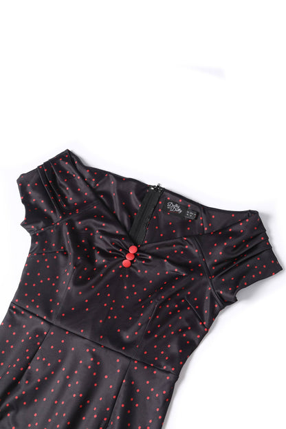 Beryl Purple & Red Polka Dot  Off Shoulder Pencil Dress