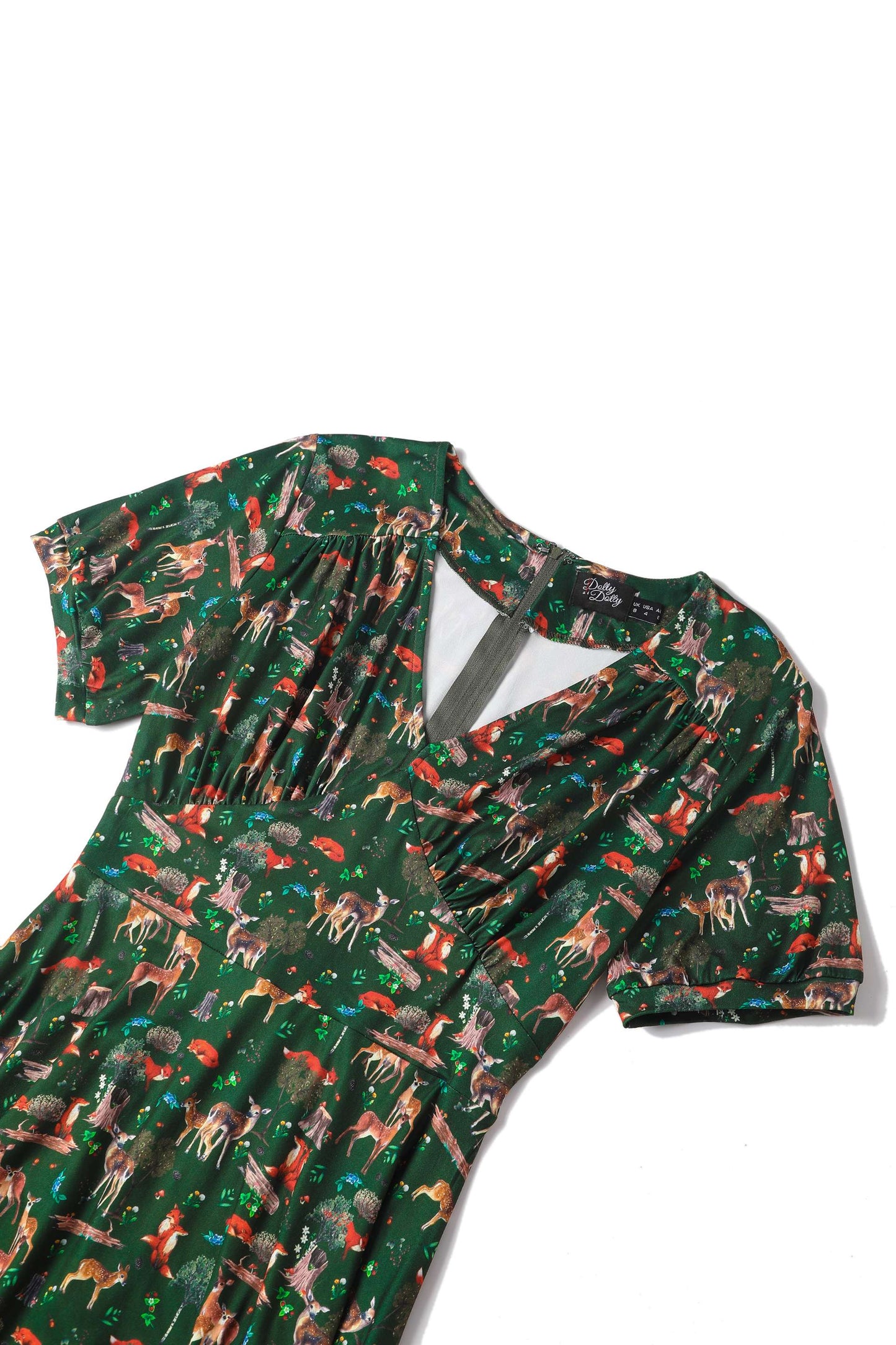 Julia Dark Green Woodland Sleeved Dress
