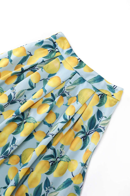 Aisley Summer Lemon Box Pleated Skirt In Blue