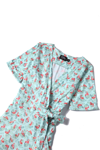 Matilda Flamingo Baby Blue Wrap Dress