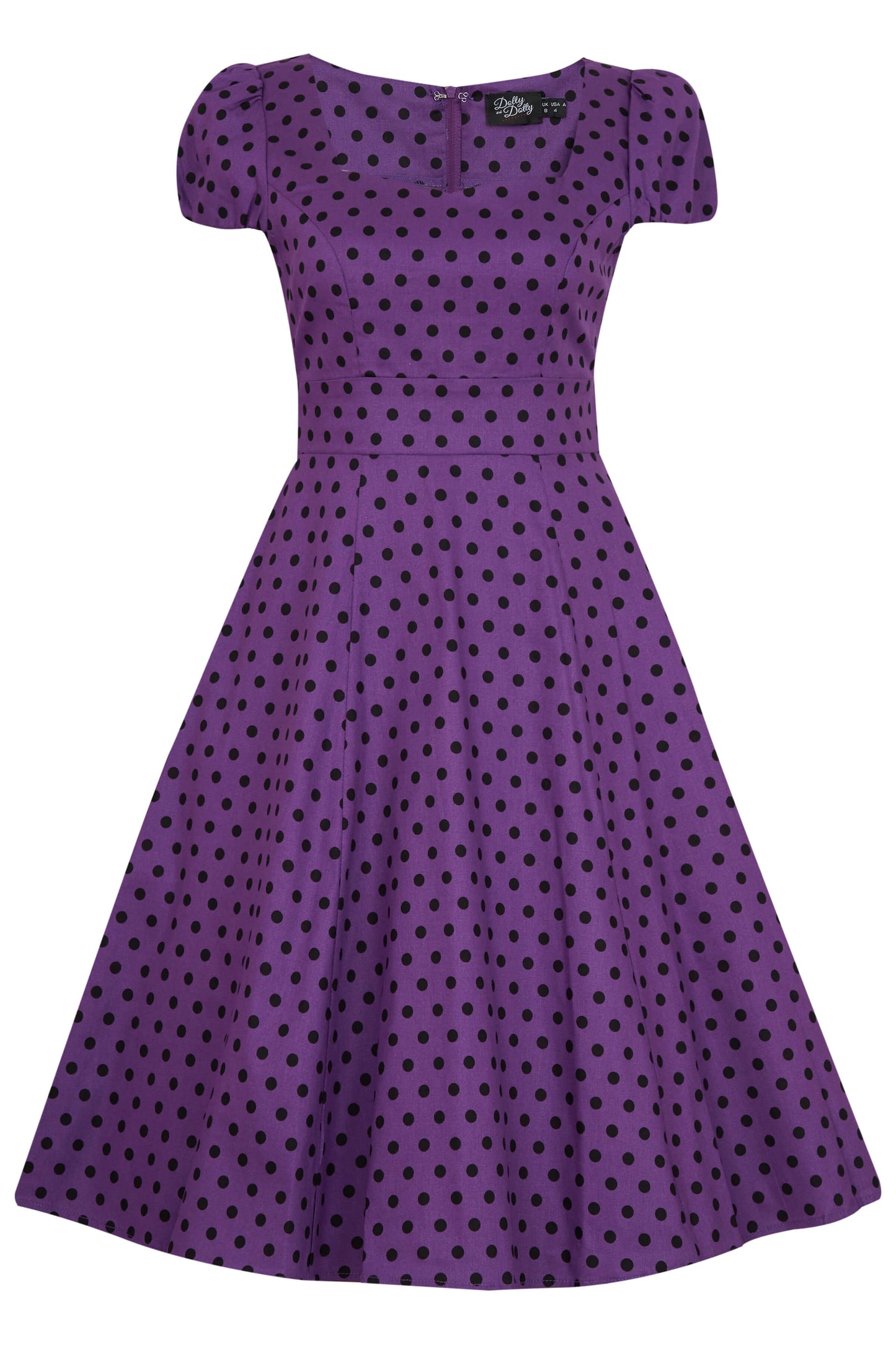 Claudia Flirty Fifties Polka Dot Dress in Purple-Black