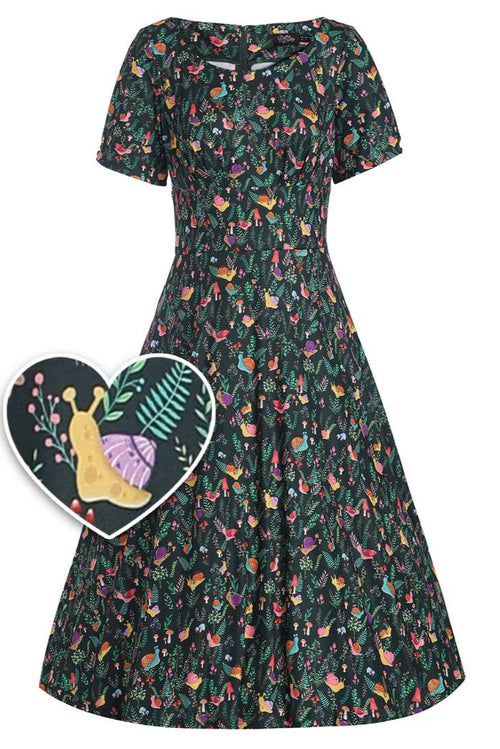 Brenda Black Snail Garden Flared Dress