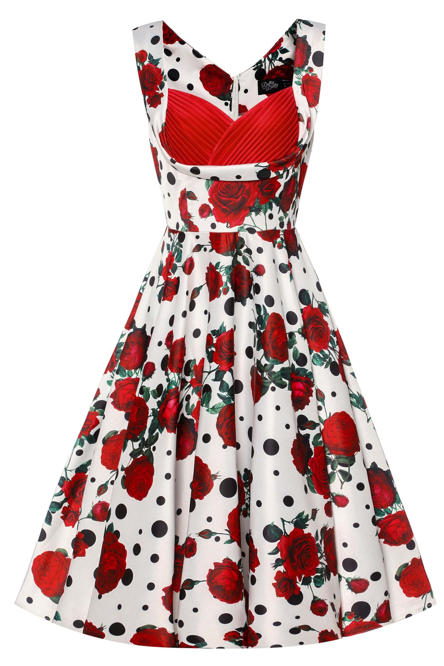 Grace Rockabilly Red Rose Pleated Bust Dress