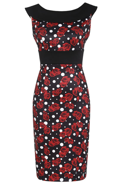 Darla Rockabilly Rose & Spot Wiggle Dress