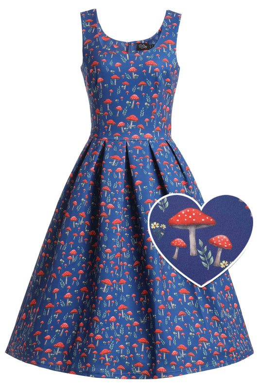 Amanda Mushroom Flared Dress In Blue