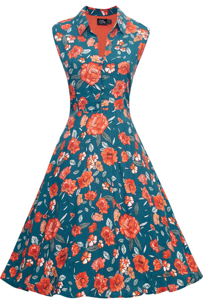 Poppy Blue & Orange Floral Collar Shirt Dress
