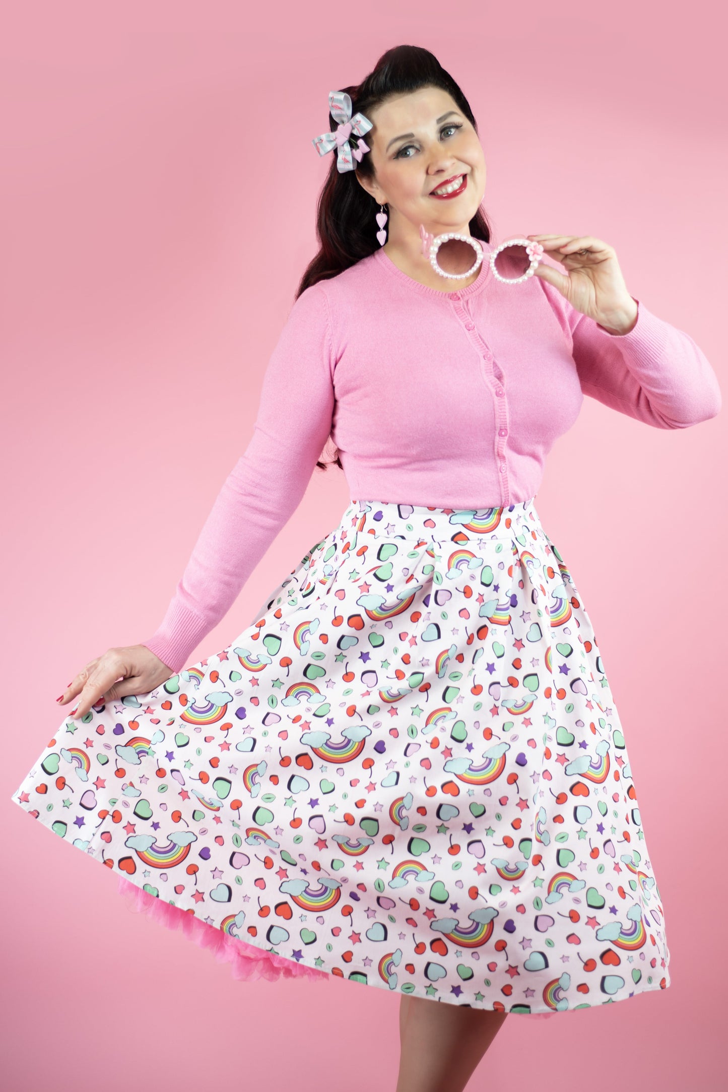 Carolyn Heart & Rainbow Print Box Pleated Skirt