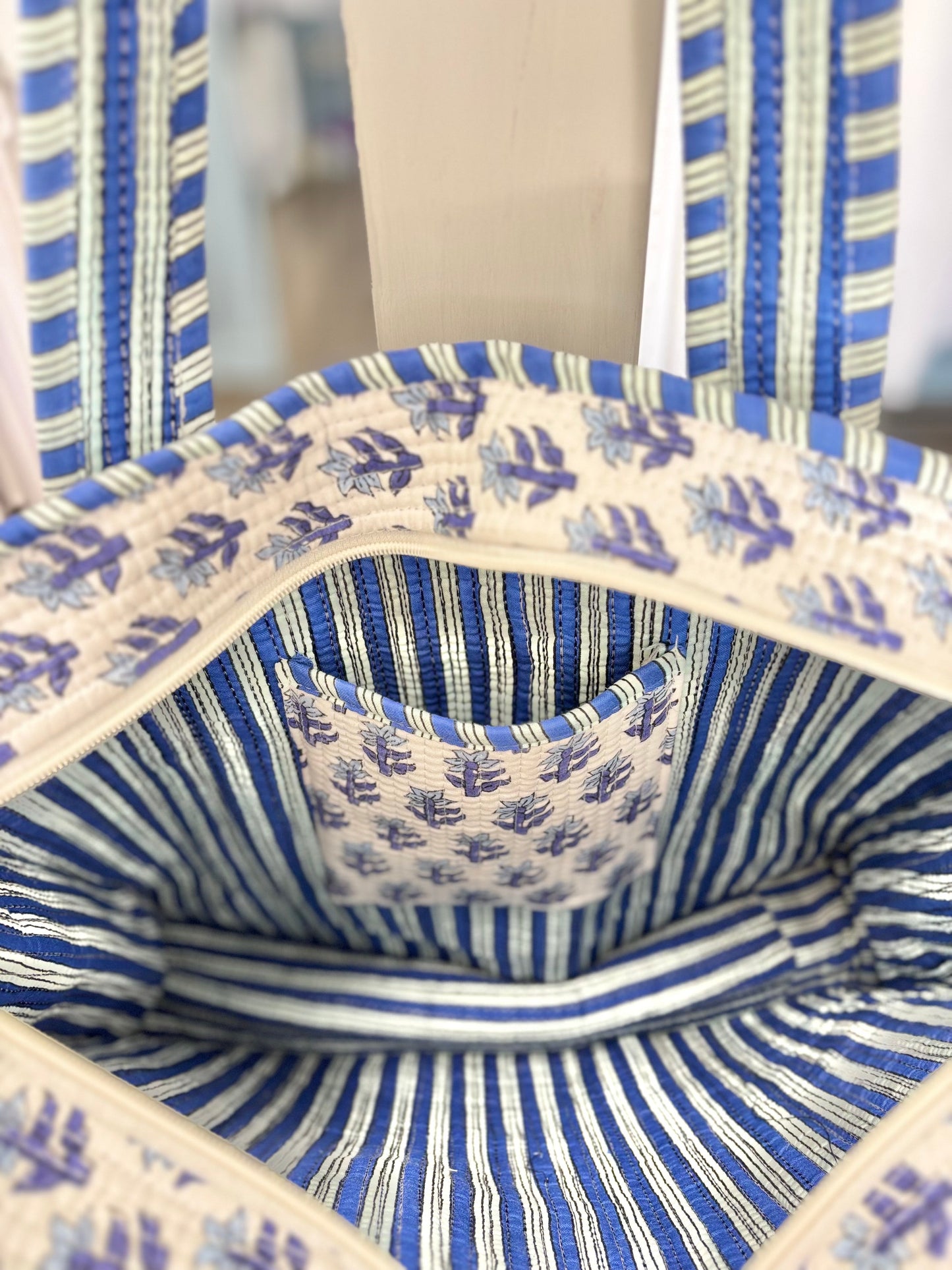 Blue Quilted Temple Bag