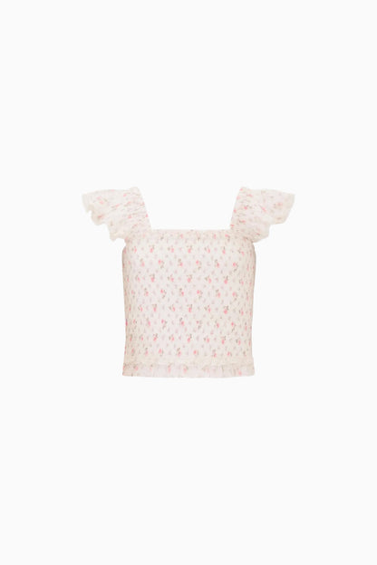 Little Girls Jeanna Floral Cotton Top - SUNWASHED IVORY